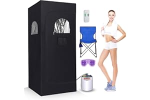 Linego Sauna, Portable Sauna,Sauna Box,Steam Sauna Tent for Home Spa,Large Space Personal Home Sauna Tent Full Body with 3L 1100w Steaamer,Chair,Foot Massager,Remote Control Included (Black)