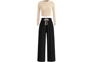 BTFBM Casual 2 Piece Sets For Women Fall Outfits 2025 Ribbed Long Sleeve Crop Top Wide Leg Pants Matching Lounge Set