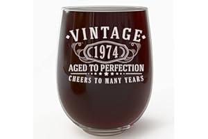Vintage 1974 Etched 17oz Stemless Wine Glass - 51st Birthday Gifts for Women - Cheers to 51 Years Old - 51st Decorations for 