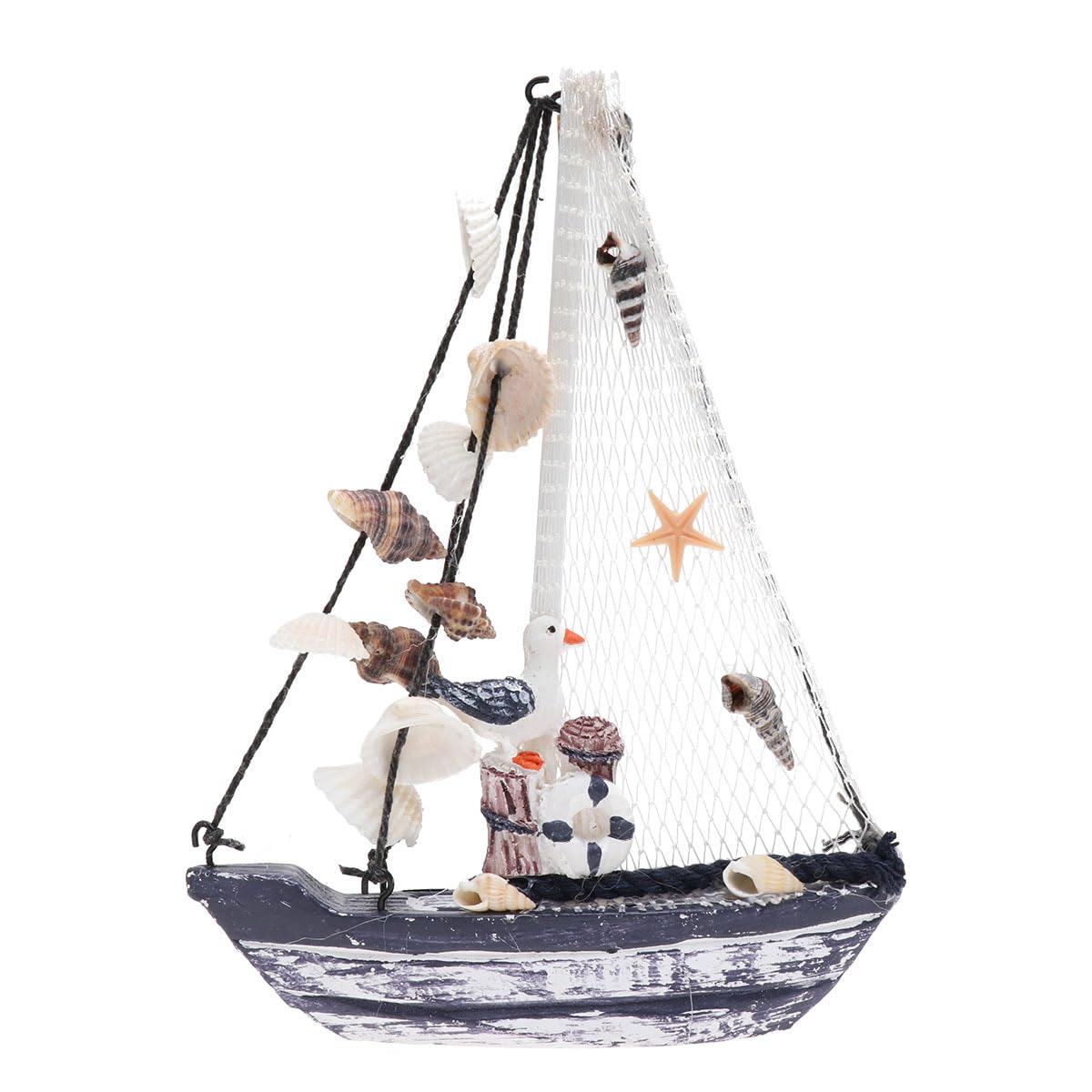 SUPVOX Marine Shell Sailing Boat Ship Model Mini Wooden Old Sailing Boat Mediterranean Style Ornaments Home Decoration Handicraft Gift Shell (14x3x20cm)