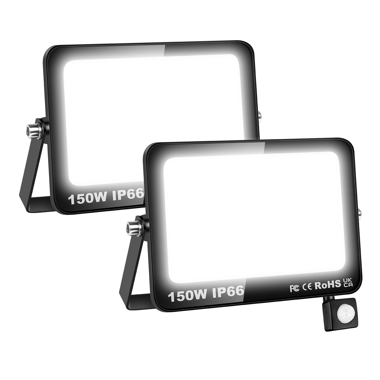 AUXTINGS 2 Pieces 150W LED Floodlight with Motion Sensor,15000LM Outdoor Security Lights,6000K White Outside Spot Light, Waterproof Exterior Lighting for Yard Backyard House Court Stadium Parking