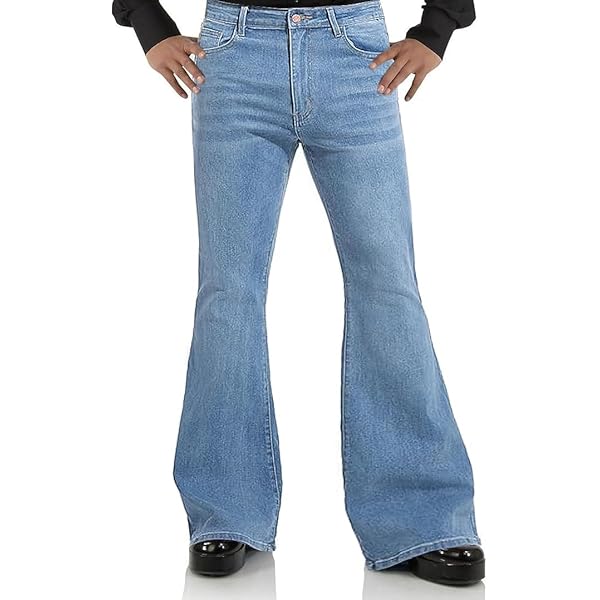 Men Vintage Patchwork Bell Bottom Jeans Classic Retro Disco Flared