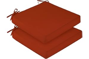 downluxe Waterproof Outdoor Chair Cushions Set of 2, 19" x 19" x 3" Patio Chair Cushion with Non-Slip Ties & Handle, Square Outdoor Cushion for Patio Furniture with Removable Cover, Orange