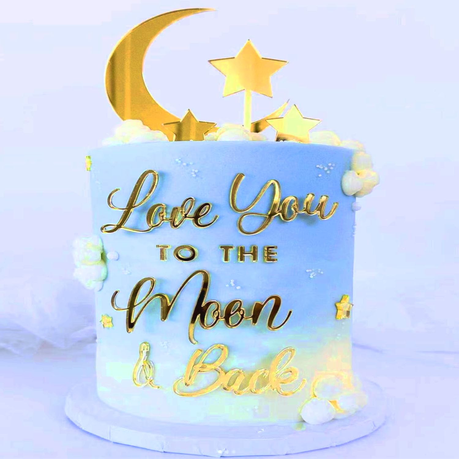 Photo 1 of "Love You to the Moon and Back" Cake Topper,Mirror Gold Romantic Wedding Decoration,Moon Star Themed Cake Decorations for Baby Shower Wedding Baby Shower Birthday Party Supplies