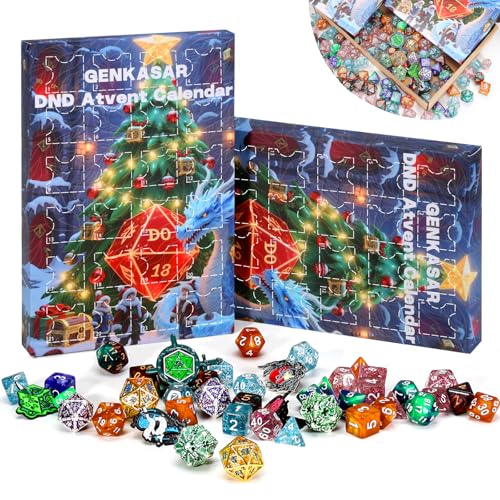 DND Dice Advent Calendar 2025, 24 Days Christmas Countdown Gift with Dice Set for Men Boys, D&D Dice Advent Calendar Set, Suitable for RPG for MTG, Role Playing Table Game Lover Adults Teens