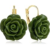 Gdpaddy Velvet Acrylic Rose Flower Lightweight Dangle Drop Earrings Vintage Camellia Floral Leverback Earrings for Women