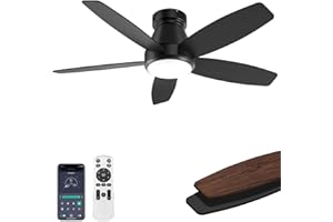 AQUBT Ceiling Fans with Lights, 42 inch Ceiling Fans with Lights and Remote, Dimmable, Noiseless, Low Profile Ceiling Fan with Light for Bedroom, Indoor and Outdoor Use(Black)