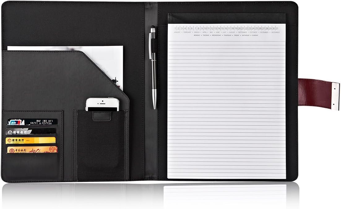 Multi Purpose Notepad Travel Portfolio with a Cell Phone Holder and Organizer. (Red)
