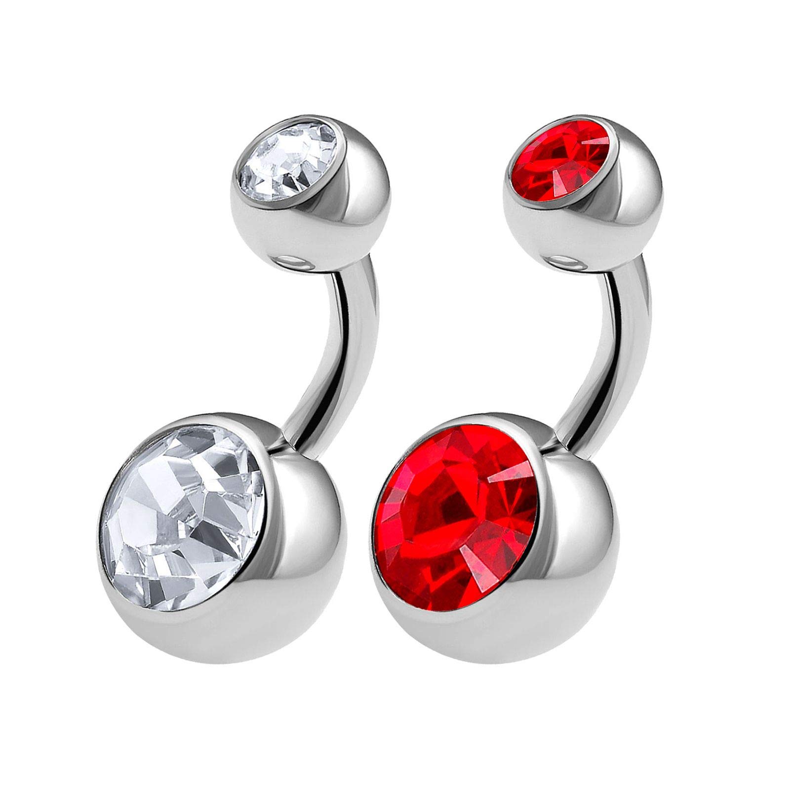 2pcs Surgical Steel Shallow Belly Ring 14 Gauge 1/4 6mm Crystall Ball Non Dangle Navel Bar Piercing Jewellery See More Colors, Sapphire Stainless Steel Amethyst Peridot Crystal