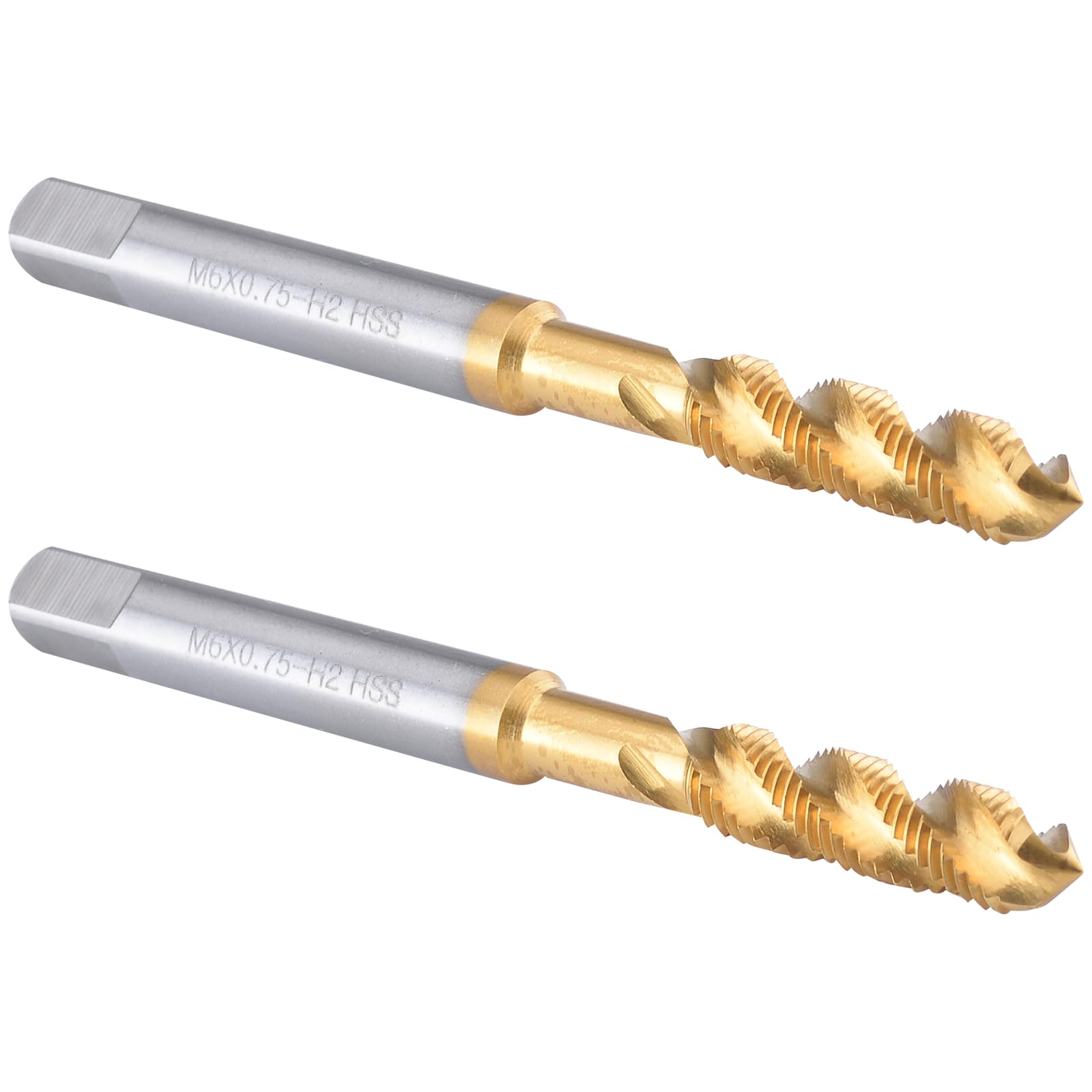 Burkit 2pcs M6 X 0.75 Spiral Flute Tap, HSS