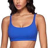 INGIA Women's Square Scoop Neck Sports Bra Thin Strap Padded Low Impact Yoga Bra Wireless Workout Crop Top