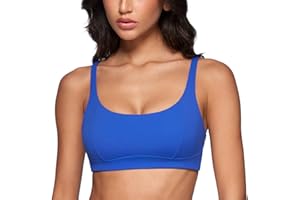 INGIA Women's Square Scoop Neck Sports Bra Thin Strap Padded Low Impact Yoga Bandeau Bra Wireless Workout Crop Top