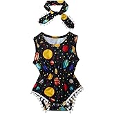 UNICOMIDEA Baby Girl Clothes 0-24 Months Floral Sleeveless Baby Cowgirl Newborn Romper Jumpsuit Outfit Set with Headband