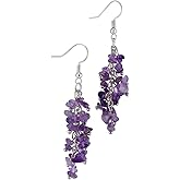 Nupuyai Natural Tumbled Stones Earrings for Women, Reiki Healing Crystal Long Dangle Hook Eardrop