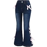 Floerns Girl's Bell Bottom Flare Jeans Cute Lace Up Bow Side Y2k Denim Pants