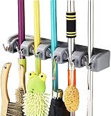 Vicloon Broom Mop Holder Tidy Organizer 5 Slots 6 Hooks Wall Mounted