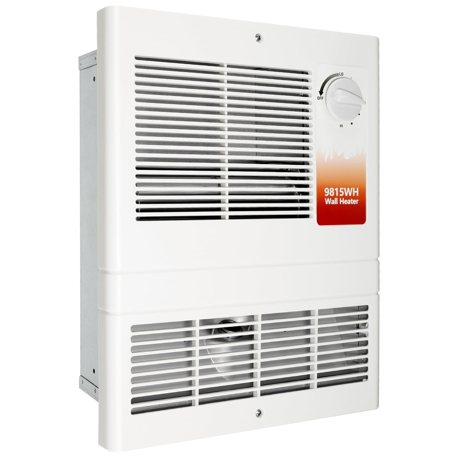 Photo 1 of 9815WH Large Capacity Electric Wall Heater with Built-in Adjustable Thermostat and Silent Motor, Overheat Protection, 1500 Watts, 120/240 Volts, White
