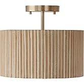 Capital Lighting 250711WS Donovan Mid-Century Modern Artisan Luxe Fluted Mango Wood Drum Convertible Semi Flush/Pendant Ceili