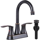Friho Centerset Lead-Free Modern Commercial 2-Handle Oil Rubbed Bronze Bathroom Faucet, 3 Hole 4 inch RV Bath Vanity Faucets with Drain Stopper and Water Hoses