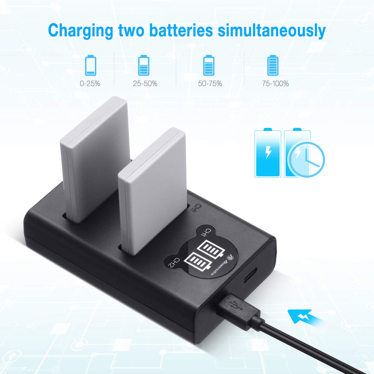 Powerextra 2 x EN-EL5 Replacement Battery and Dual LCD Battery Charger Kit for Nikon CoolPix P530, P520, P510, P100, P500, P5100, P5000, P6000, P90, P80, 4200, 5900, 7900, P3, P4, S10 Cameras