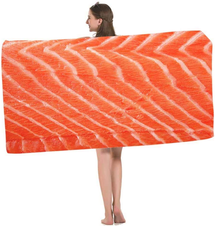 HOSNYE Salmon Fillet Beach Towel Fresh Fish Seafood Piece of Big Red Salmon Fillet Over White Soft Highly Absorbent Bath Towels for Swimming, Sports, Beach, Gym, Bathroom
