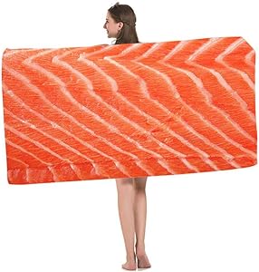 HOSNYE Salmon Fillet Beach Towel Fresh Fish Seafood Piece of Big Red Salmon Fillet Over White Soft Highly Absorbent Bath Towels for Swimming, Sports, Beach, Gym, Bathroom