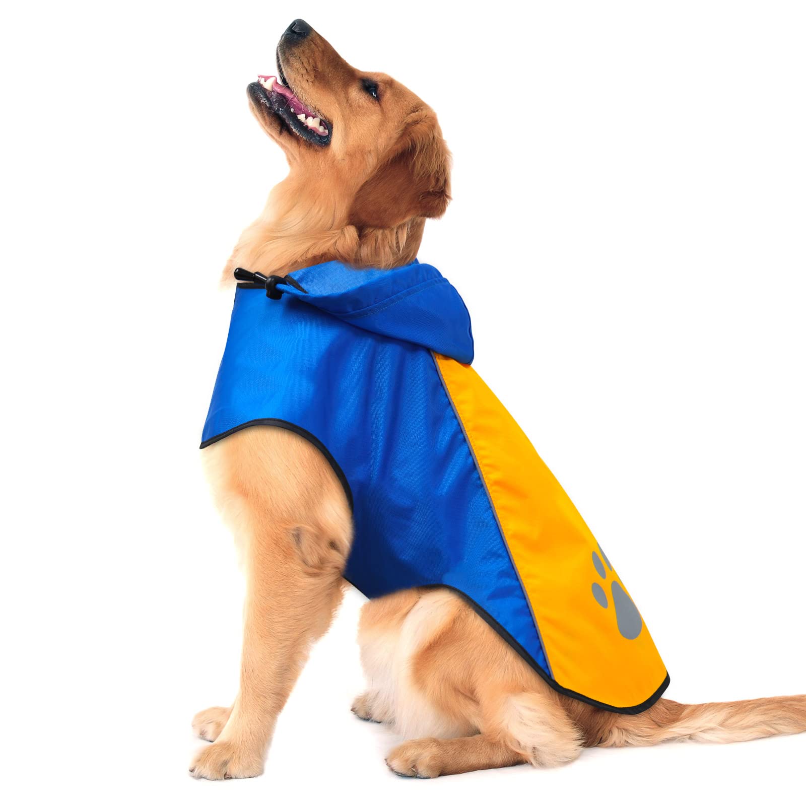 iTayga Dogs Waterproof Jacket,Lightweight Waterproof Raincoat Reflective Strips Safety Dog Coat with Hood Collar Hole,Windproof Snow-proof Dog Rain Jacket for Small Medium Large Dogs(L,Blue-Orange)