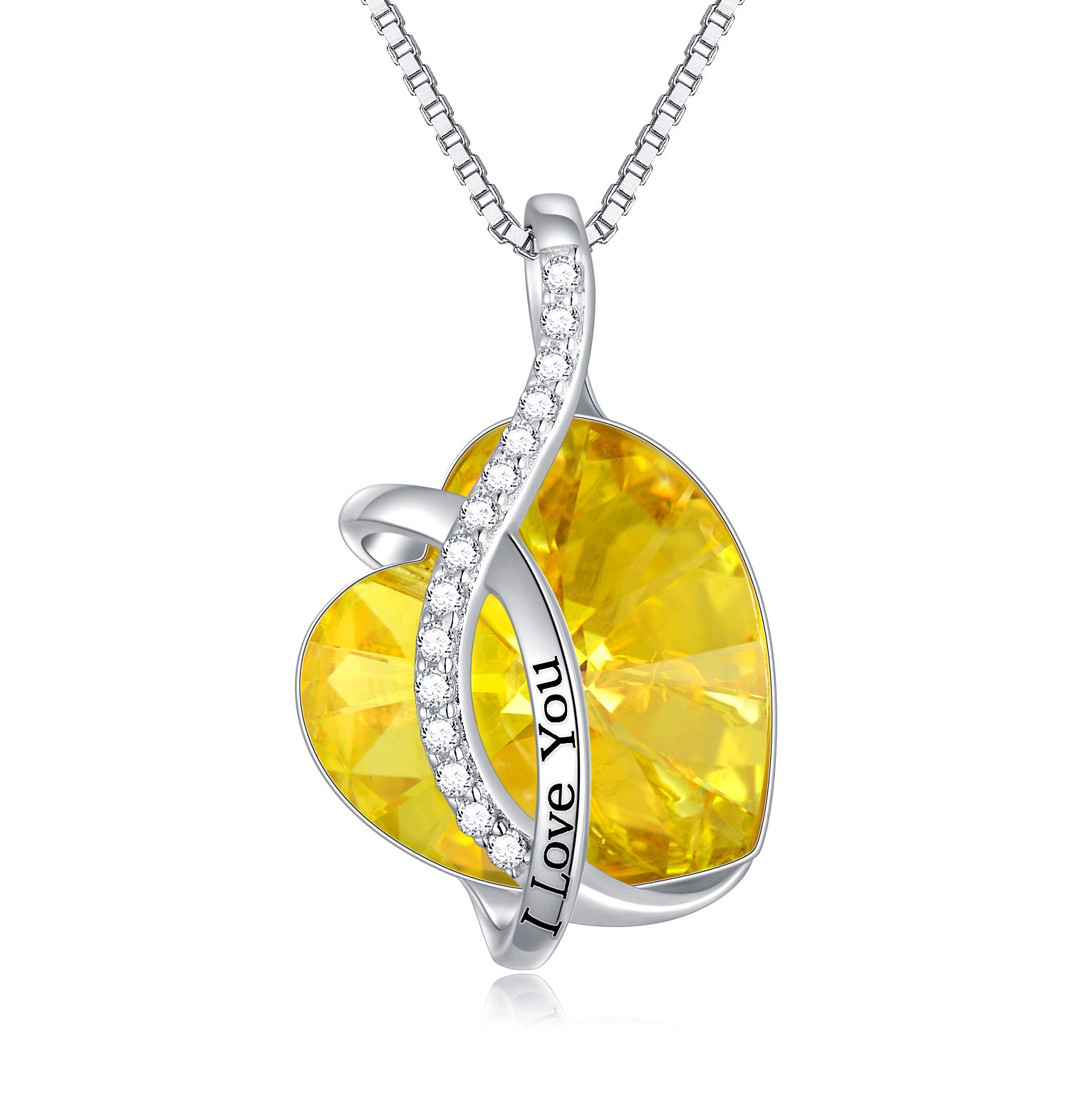 Sterling Silver I Love You Infinity Heart Pendant Necklace with Birthstone Crystals, Wedding Anniversary Birthday Gifts for Her Women Wife Girlfriend Mum (Simulated Topaz)