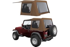 SIERRA AUTO TOPS & SEATS Sierra Offroad Soft Top for 1988 to 1995 Jeep Wrangler YJ - Spice, Denim Vinyl - 2 Door Jeep Soft Top with Rear Plastic Tinted Windows - Factory Precision Fit Replacement - No Upper Door Skins