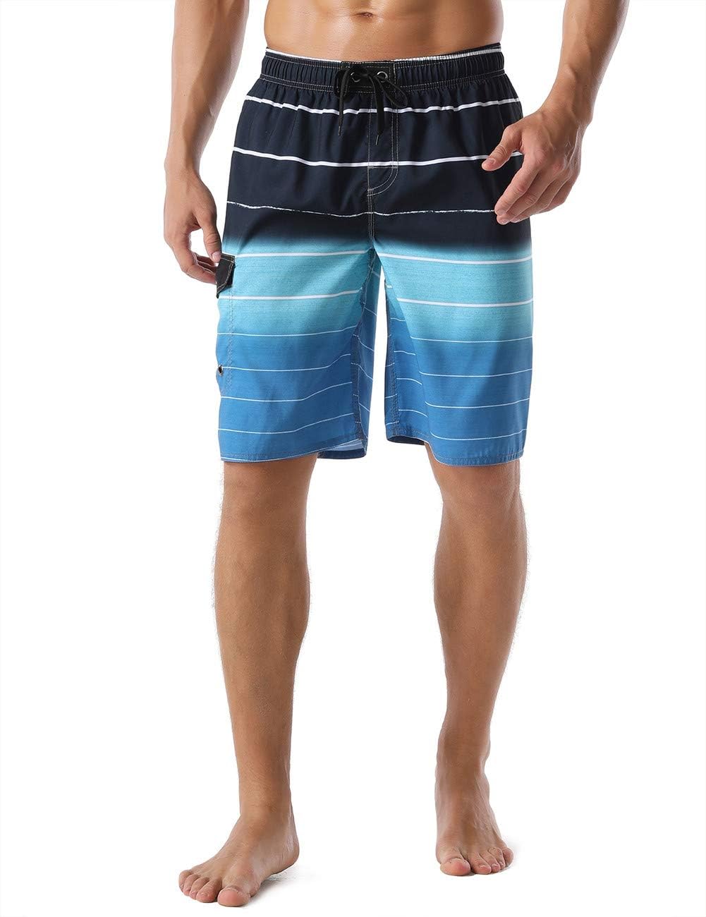 unitopMen's Swimming Trunks Quick Dry Summer Striped Beach Board Shorts with Lining