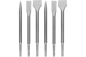 CertBuy 6-Piece SDS Plus Concrete Drill Bit Set - Rotary Hammer Bits Including Point Chisel, 20mm & 40mm Flat Chisels