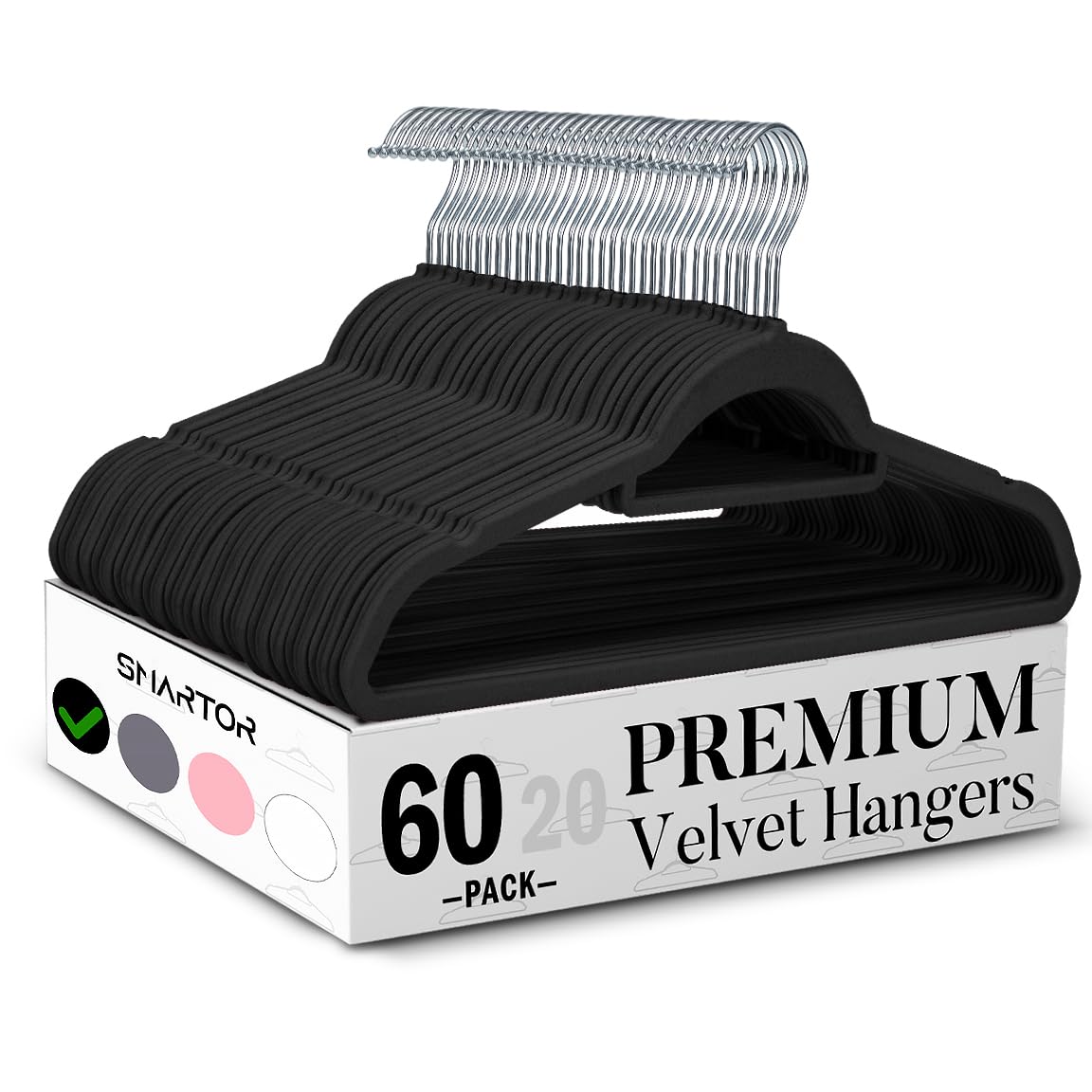 Photo 1 of Smartor Black Velvet Hangers 60 Pack, Space Saving Clothes Hangers with Tie Bar, Non-Slip Felt Hanger with Shoulder Notches, Heavy Duty Suit Hanger for Coat, Shirt, Pants, Dress