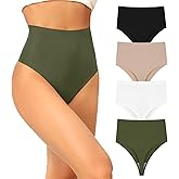 FallSweet Ultra High Waisted Thong No Show Underwear for Women High Rise Panty Pack