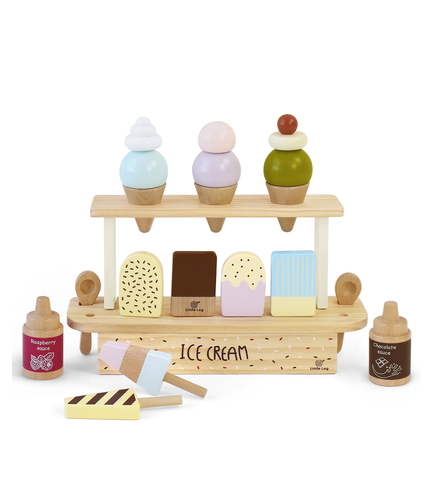 Little Log Wooden Ice Cream Set Role Play Food for 3 Year Old Girl Boys Montessori Toy Kitchen Accessories 3+ Year Old Girl Gifts