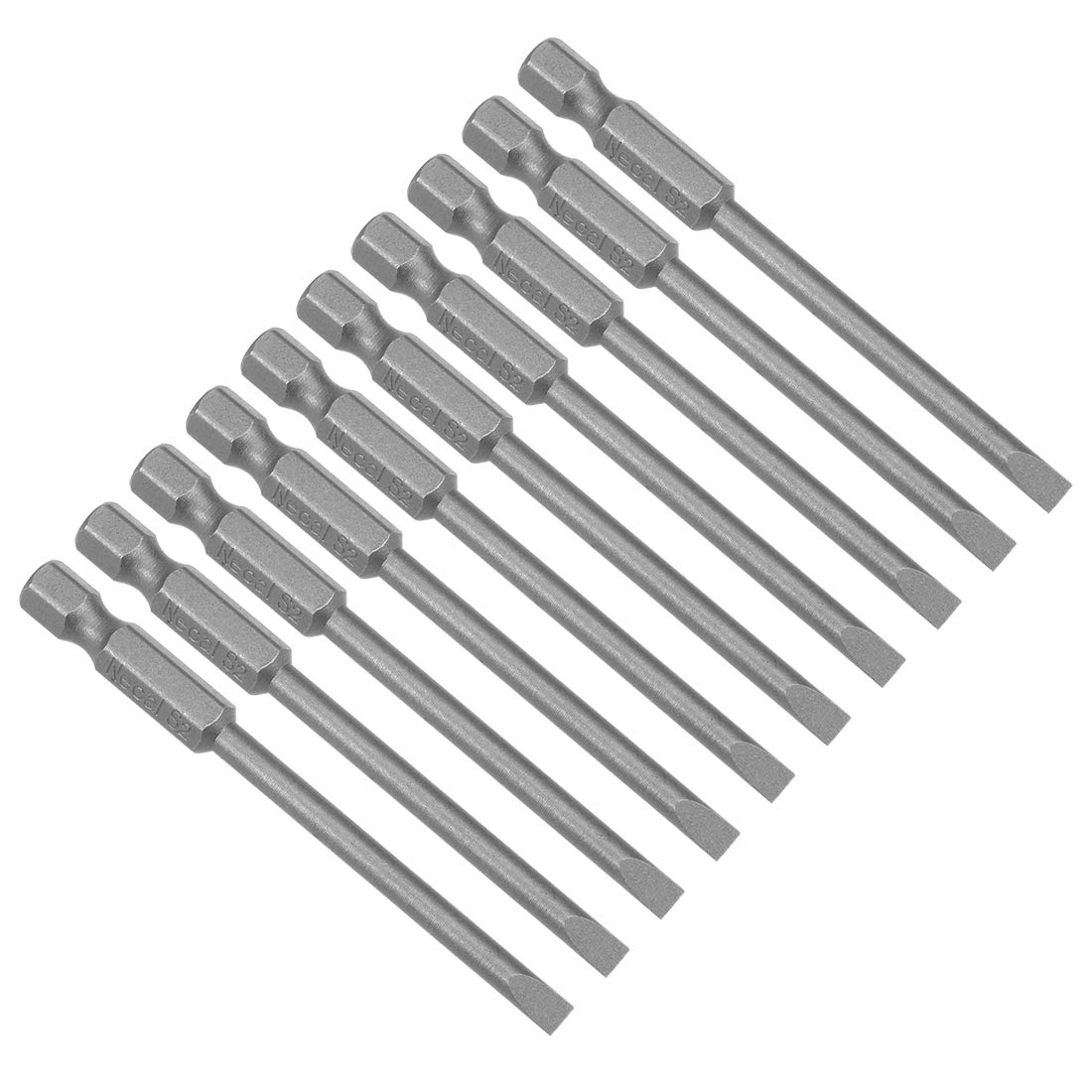 sourcing map 10Pcs 1/4" Hex Shank 75mm Length Magnetic SL4 Slot Head Screwdriver Bits S2 Alloy Steel