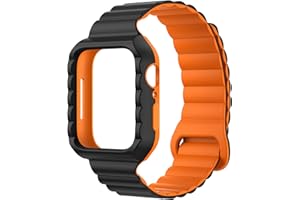 XYF Compatible for Magnetic Apple Watch Band with Bumper, Silicone Waterproof Sport Loop Strap Men Women for iWatch Series 9 8 7 6/SE 5 4 3 2 1