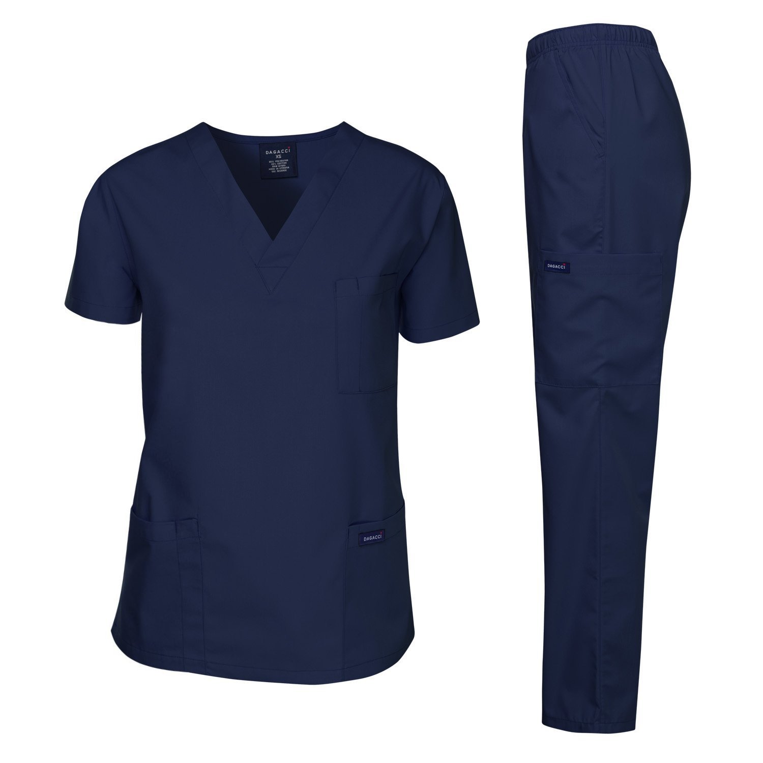 DAGACCIScrubs Medical Uniform Mens Scrub Set Medical Scrubs Top and Pants, Navy, XS