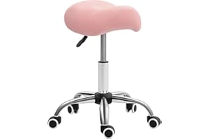 HOMCOM Cosmetic Stool 360° Rotate Height Adjustable Salon Massage Spa Chair Hydraulic Rolling Faux Leather Saddle Stool Mobil