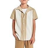 Haloumoning Boys Shirts Button Down Short Sleeve Shirt Striped Casual Summer Beach Shirts 5-14 Years