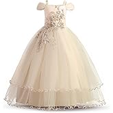 NNJXD Girl Embroidery Strapless Shoulder Lace Princess Pageant Dress Prom Ball Gown