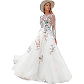 Flihodaputa Women's Lace Wedding Dresses for Bride Long Sleeve Boho Bridal Wedding Gowns V Neck Bohemian Wedding Gown