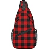 Christmas Crossbody Sling Bag For Women Men Adjustable Buffalo Plaid Chest Bag Shoulder Bag Sling Backpack Merry Xmas Daypack Christmas Gifts