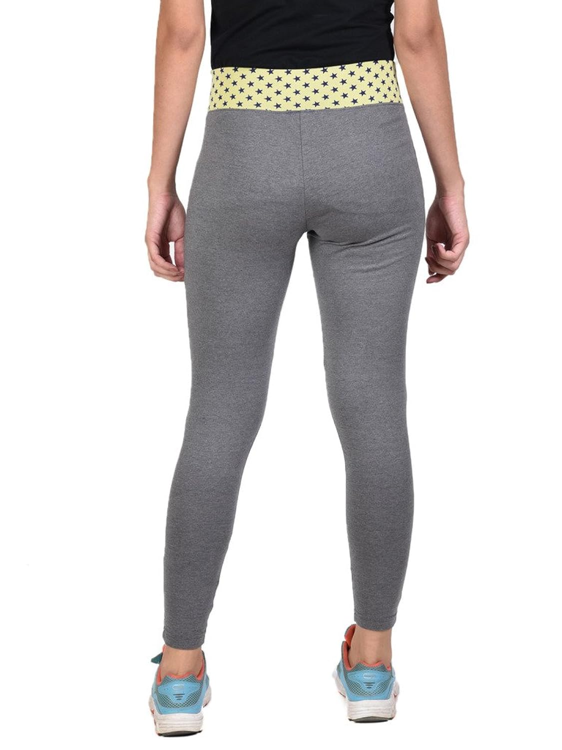 onesport women's cotton spandex jersey anthra + yellow tights(onsp6ay-p)