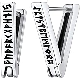 FaithHeart Norse Viking Runes Hoop Earrings for Men Hypoallergenic Stainless Steel Punk Huggie Hoop Earring Sturdy Norse Mythology Jewelry Gifts with Delicate Packaging