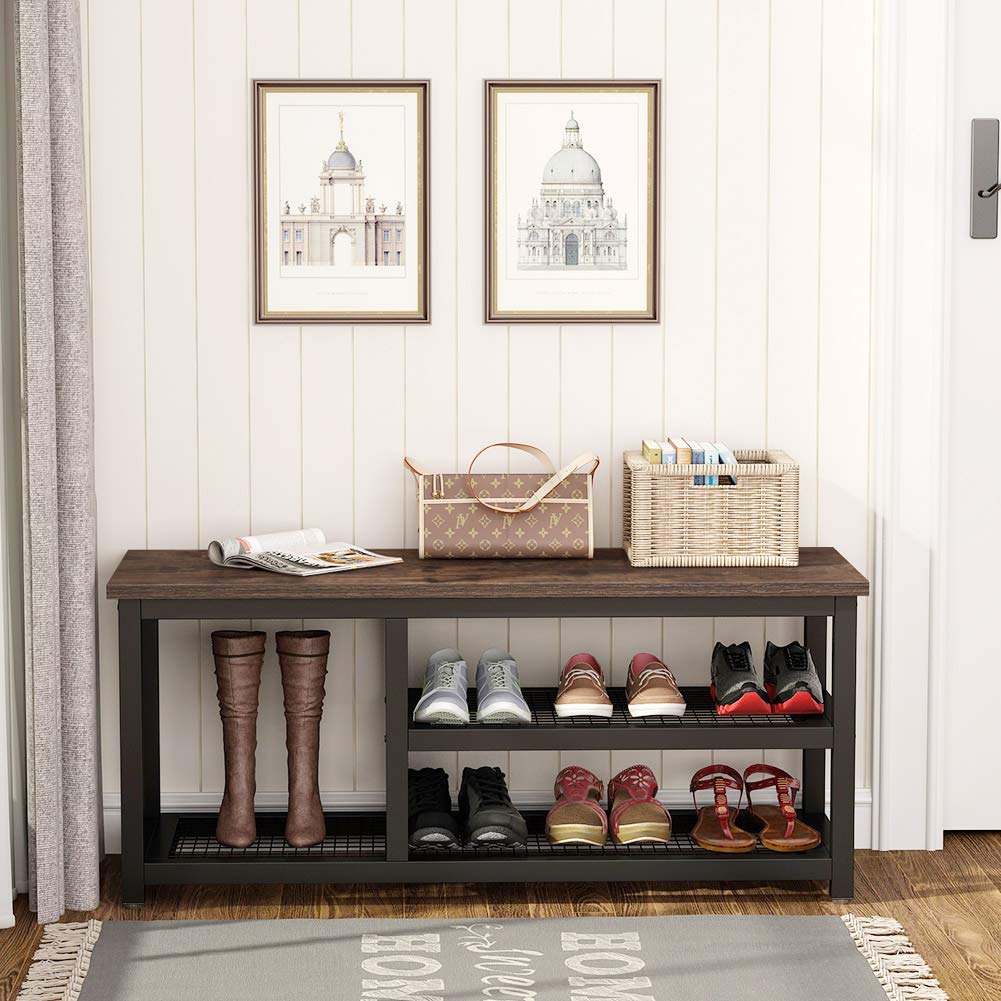 Home & Kitchen 3-Tier Shoe Rack with Seat Hallway Shoe Storage