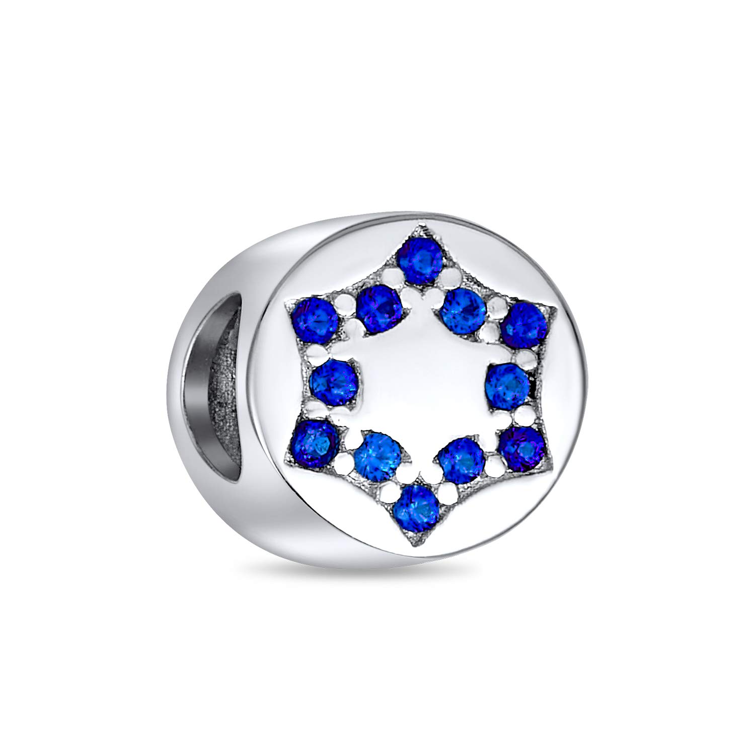 Bling Jewelry Hanukkah Blue CZ Religious Star Of David Charm Bead Women .925 Silver Fits European Bracelet