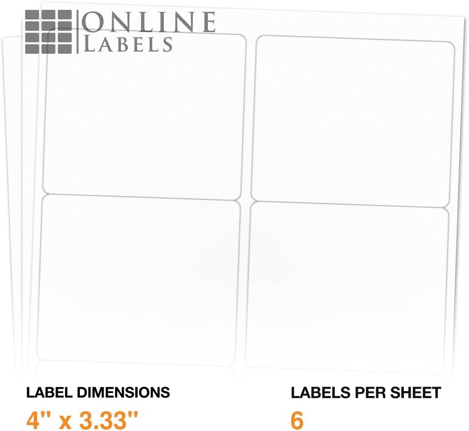 4 x 3.33 Shipping Labels - Pack of 600 Labels, 100 Sheets - Inkjet/Laser Printer - Online Labels : Office Products