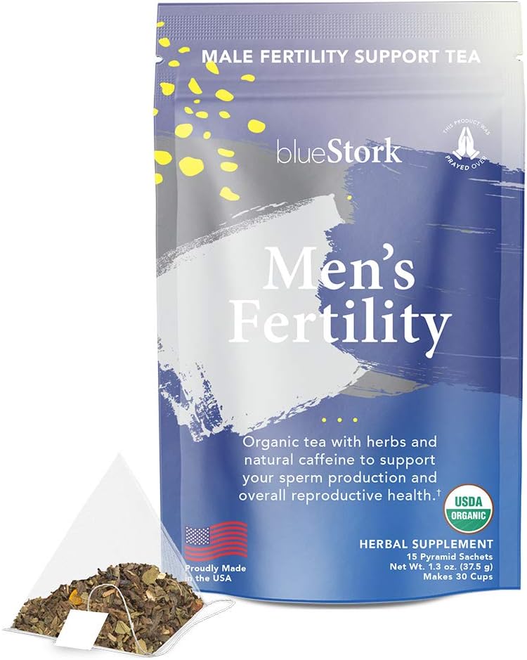 Blue Stork Male Fertility Tea: Mint Tea for Male Reproductive Health, 100% Organic, Fertility Tea for Men, Green Tea, Turmeric, 30 Cups: Health & Personal Care
