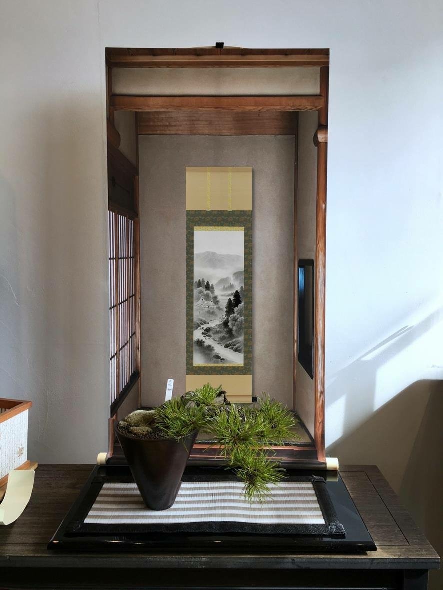 Karu!jiku(mini kakejiku Japanese Scroll wall art San-sui(Natural landscapes) Taoism and Zen. 15x53cm