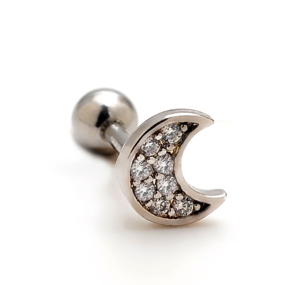 2 Pieces 16g Rhinestone Moon Upper Ear Cartilage Helix Studs Earrings
